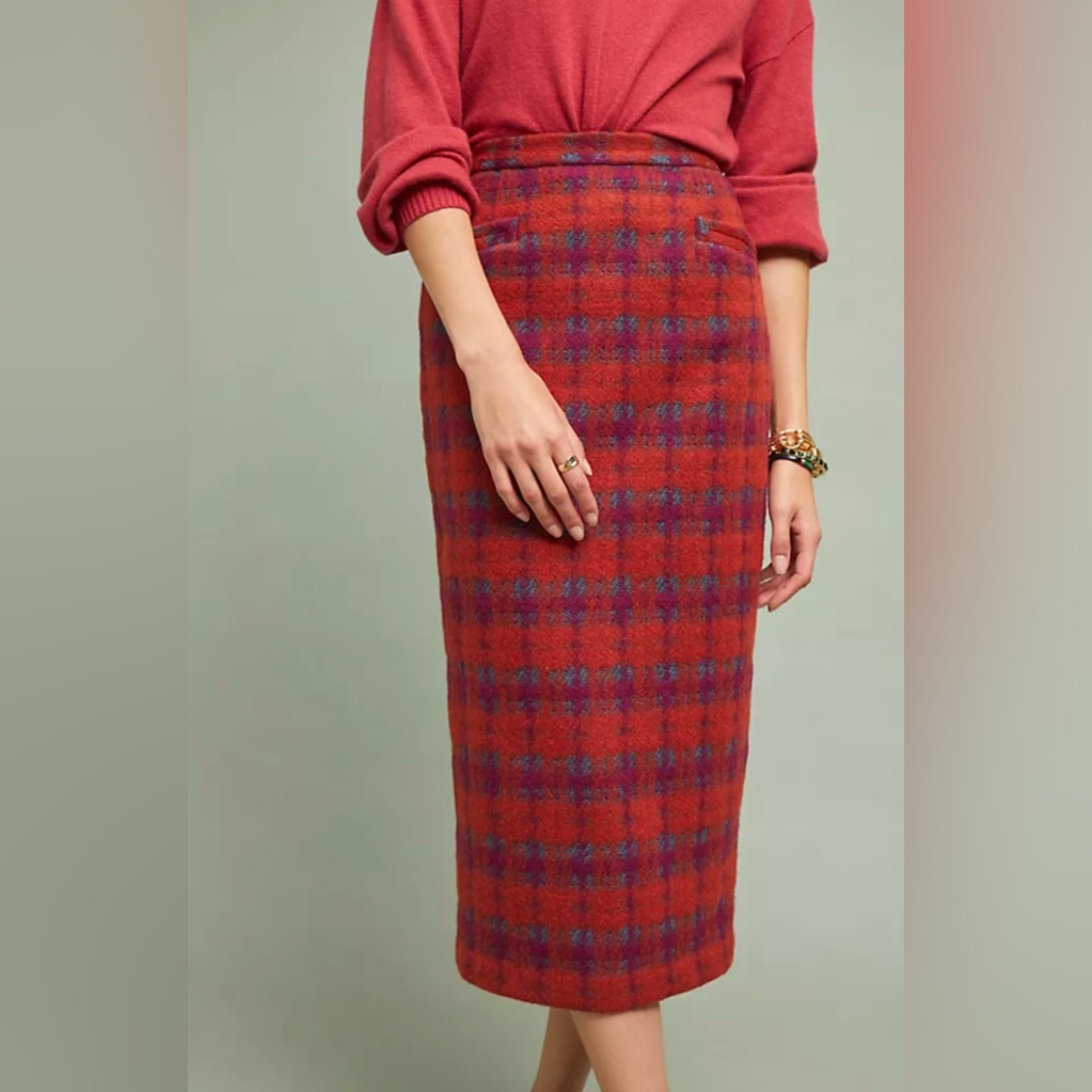Anna Sui Brushed Tartan Pencil Skirt